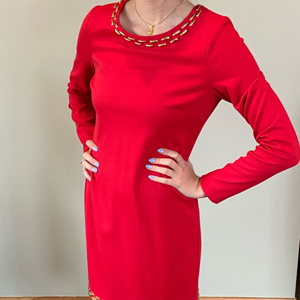 Red crepe dress